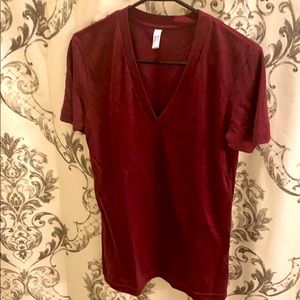 Burgundy American Apparel V-neck T-Shirt